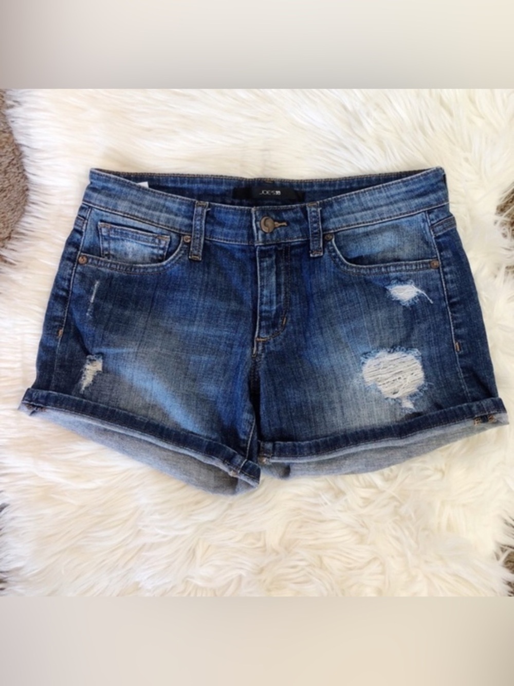 Joe’s Jeans Medium Wash Distressed Stretch Denim Marylee Jean Shorts